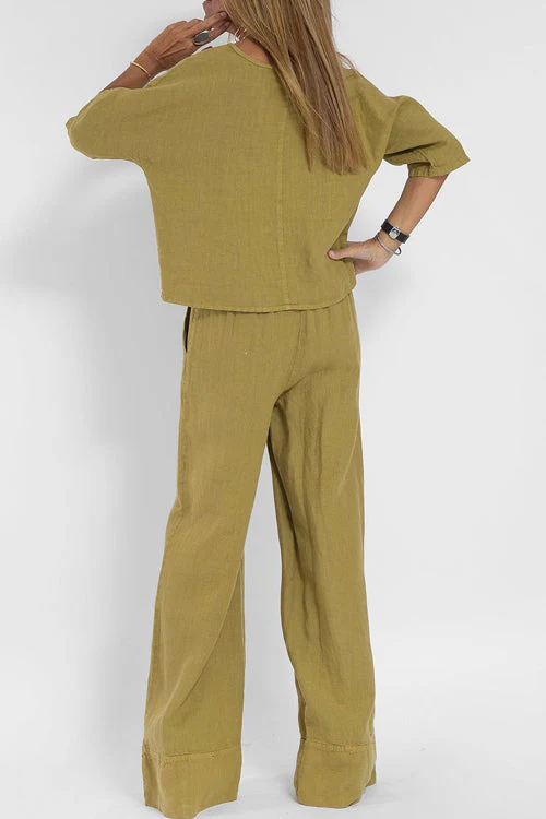 Ensemble deux pièces décontracté en coton-lin pour femme – Tenue quotidienne coupe ample - Image 8