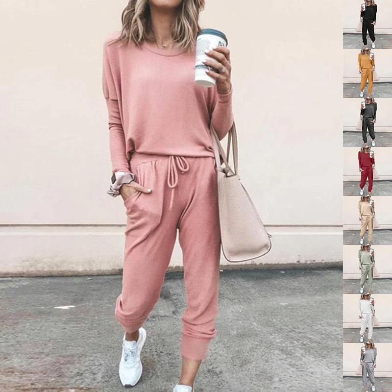 Ensemble Deux Pièces Décontracté Femme à Manches Longues – Haut Pull et Pantalon à Cordon