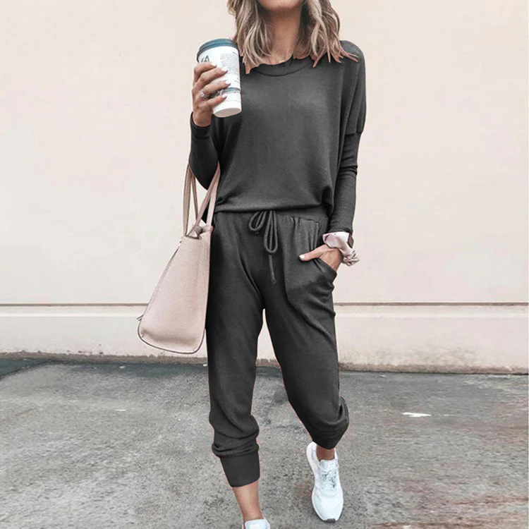 Ensemble Deux Pièces Décontracté Femme à Manches Longues – Haut Pull et Pantalon à Cordon - Image 4