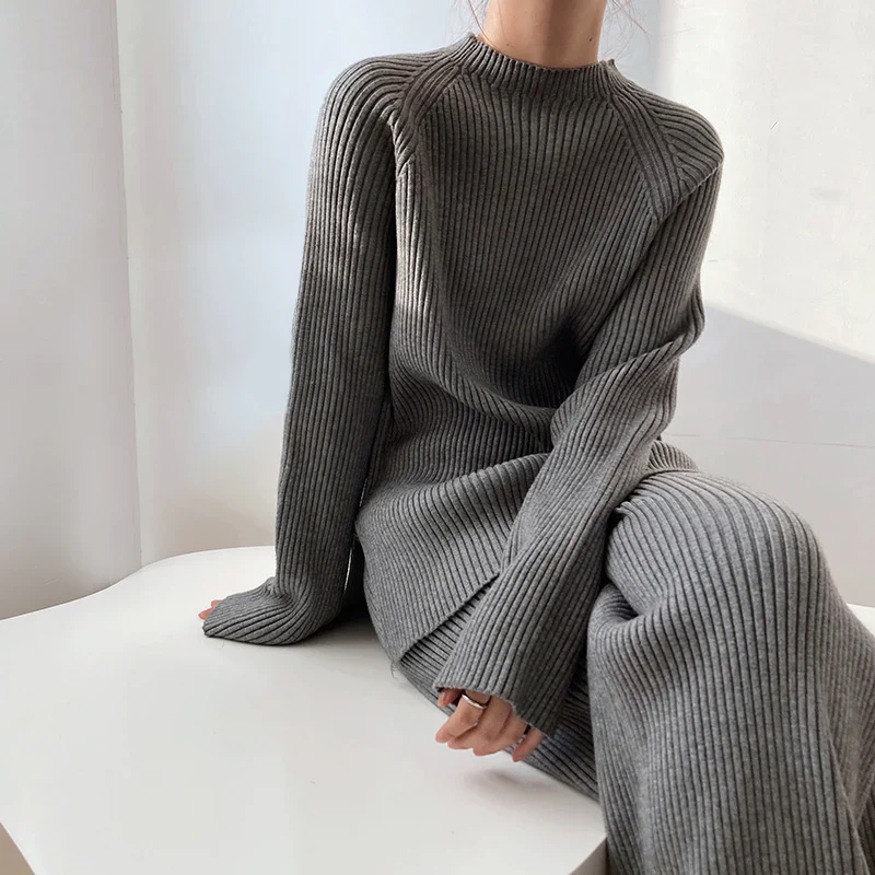 Ensemble Deux-Pièces en Maille Côtelée pour Femme – Pull Confortable & Pantalon Large - Image 3