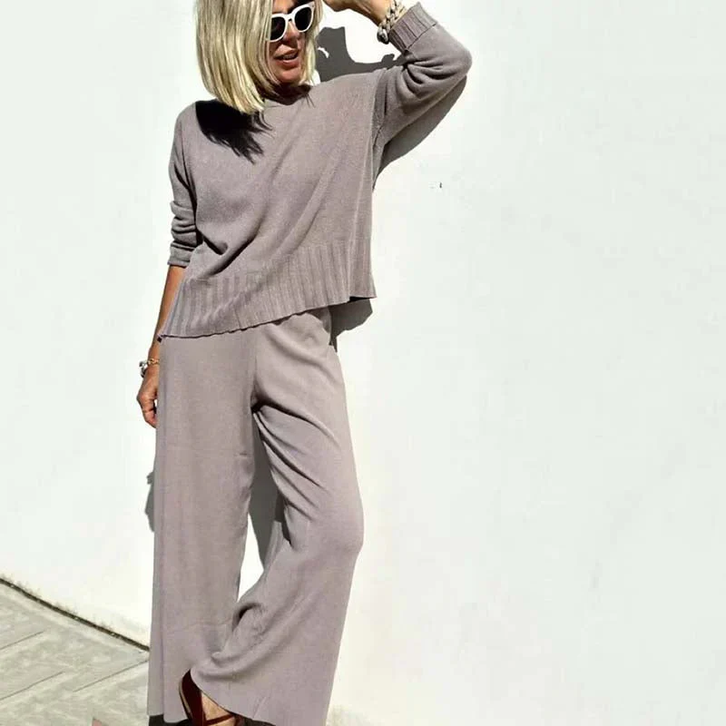 Ensemble deux pièces en tricot pour femme – Pull élégant et pantalon assorti