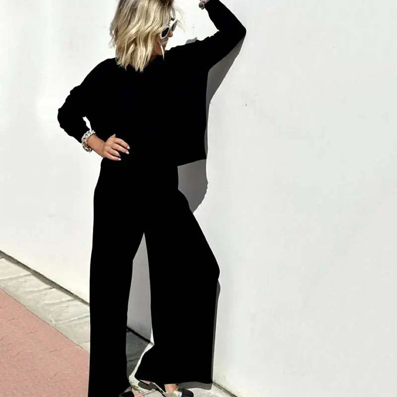 Ensemble deux pièces en tricot pour femme – Pull élégant et pantalon assorti - Image 2