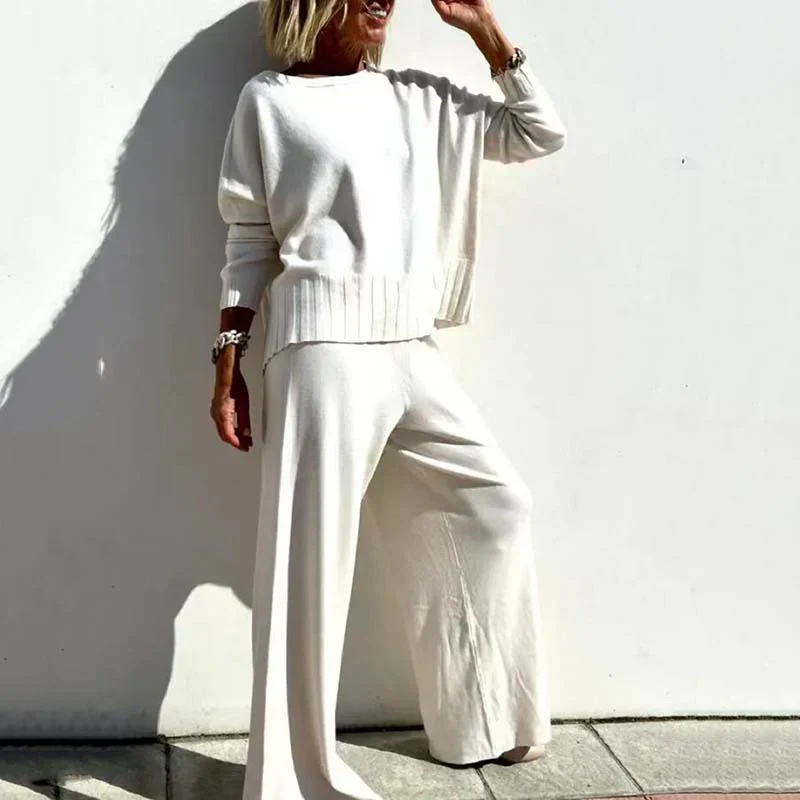 Ensemble deux pièces en tricot pour femme – Pull élégant et pantalon assorti - Image 3