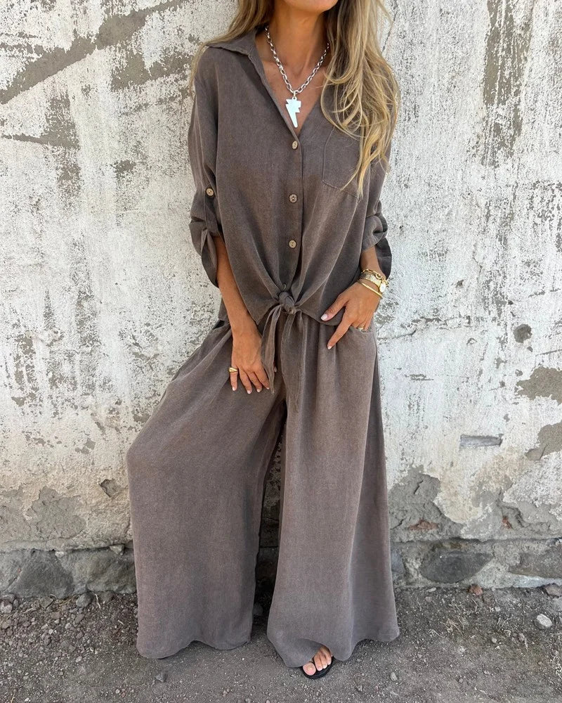 Ensemble Deux-Pièces Femme Décontracté et Tendance – Chemise à Manches et Pantalon Large Confortable - Image 11