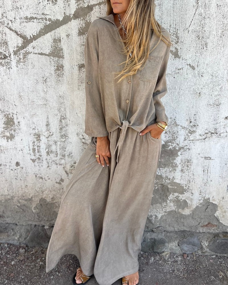 Ensemble Deux-Pièces Femme Décontracté et Tendance – Chemise à Manches et Pantalon Large Confortable - Image 15