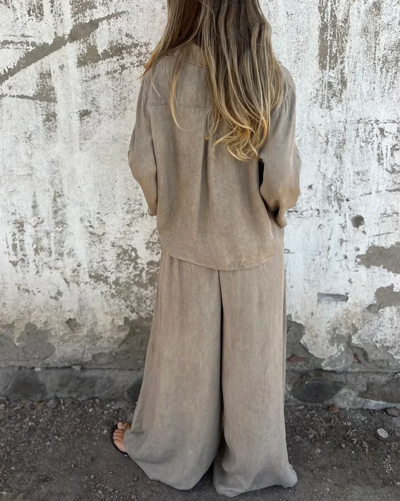 Ensemble Deux-Pièces Femme Décontracté et Tendance – Chemise à Manches et Pantalon Large Confortable - Image 4