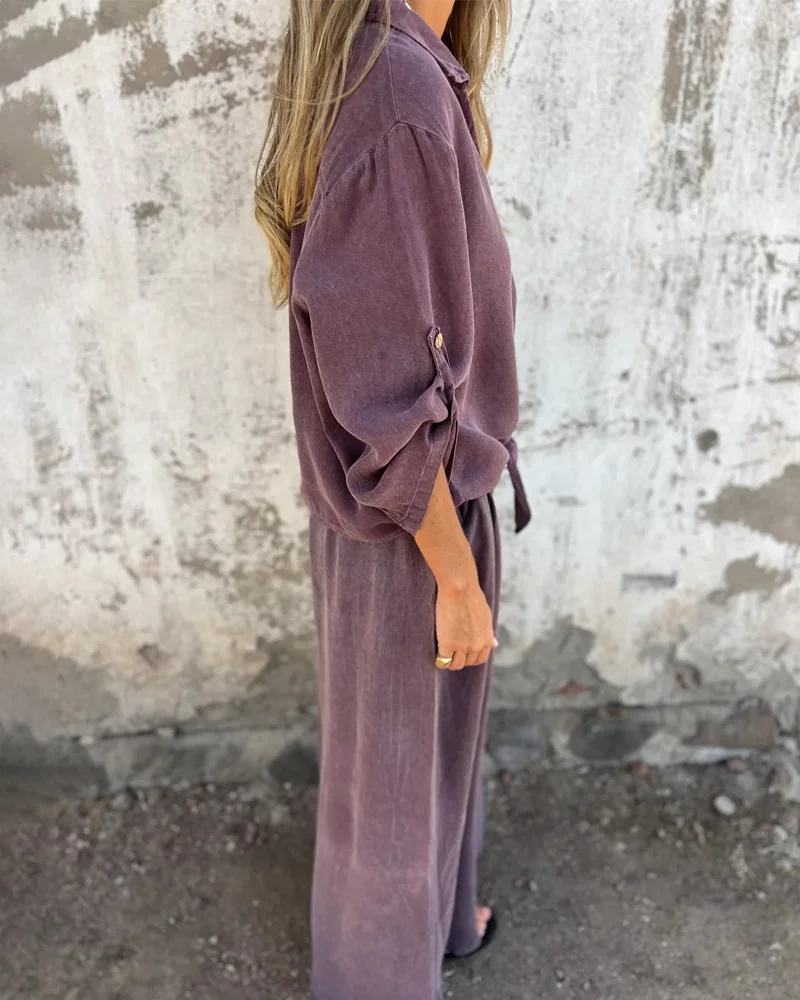 Ensemble Deux-Pièces Femme Décontracté et Tendance – Chemise à Manches et Pantalon Large Confortable - Image 8