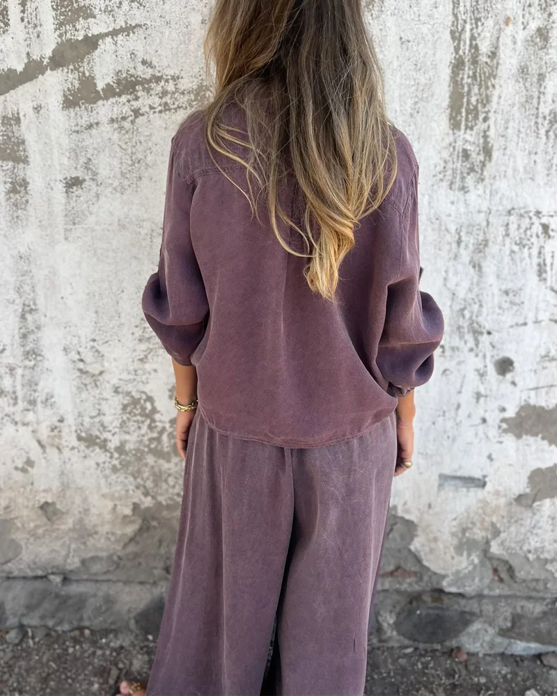 Ensemble Deux-Pièces Femme Décontracté et Tendance – Chemise à Manches et Pantalon Large Confortable - Image 9