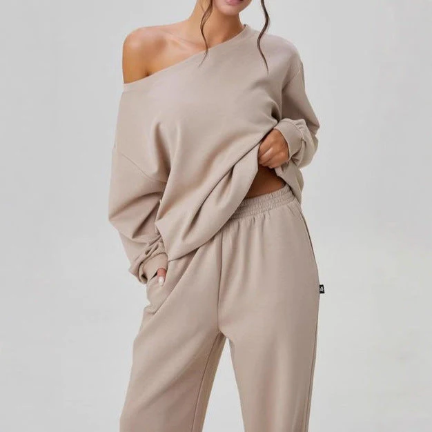 Ensemble Deux Pièces Femme Décontracté – Style Sport Chic Épaules Dénudées - Image 3