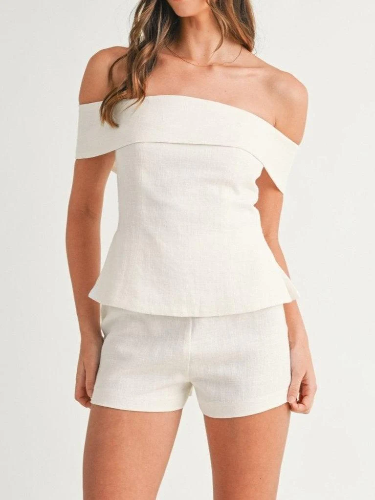 Ensemble Deux-Pièces Femme en Coton-Lin Blanc – Tenue Élégante et Légère