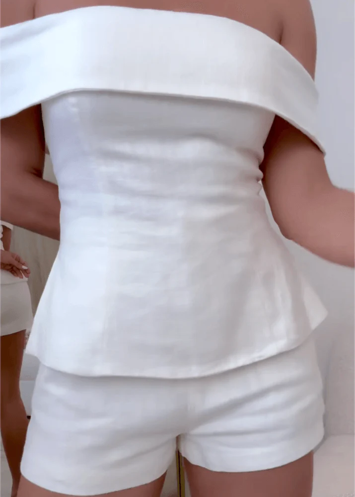 Ensemble Deux-Pièces Femme en Coton-Lin Blanc – Tenue Élégante et Légère - Image 2
