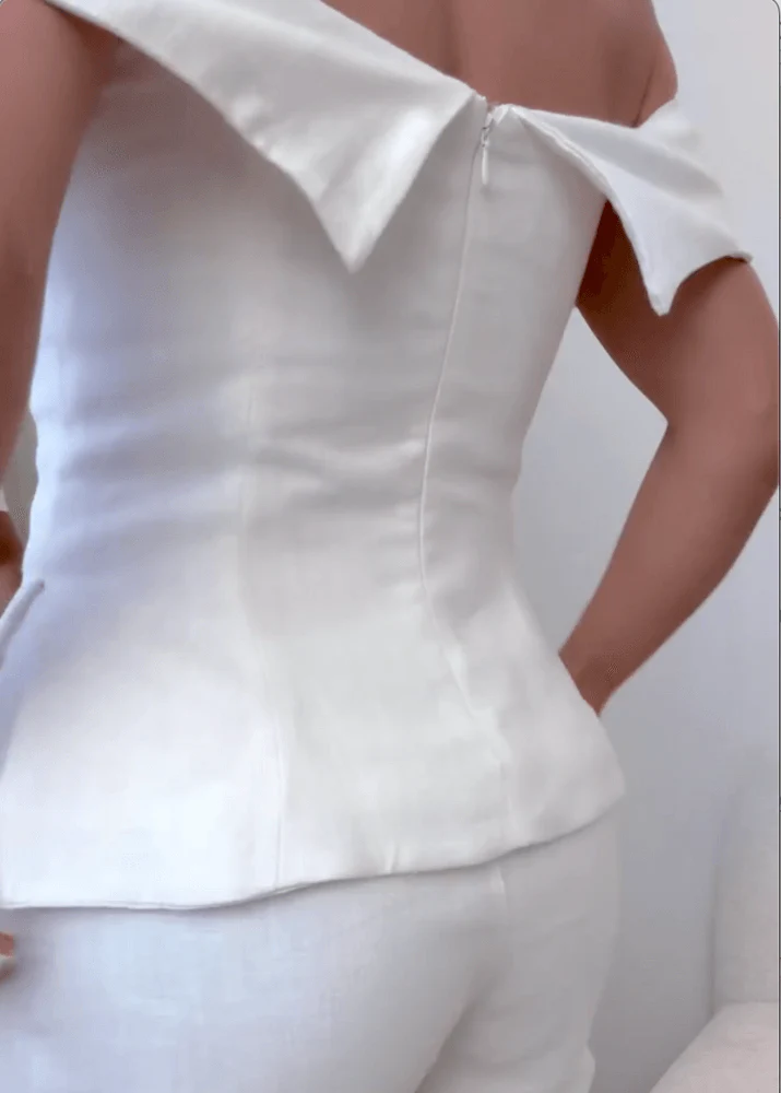 Ensemble Deux-Pièces Femme en Coton-Lin Blanc – Tenue Élégante et Légère - Image 6