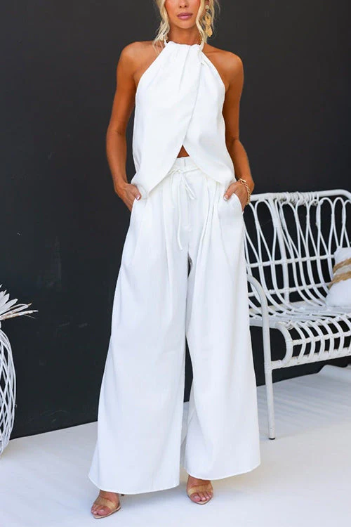 Ensemble Deux-Pièces Femme – Haut Sans Manches à Col Halter et Pantalon Large