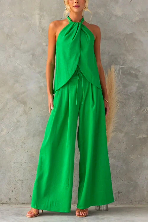 Ensemble Deux-Pièces Femme – Haut Sans Manches à Col Halter et Pantalon Large - Image 2