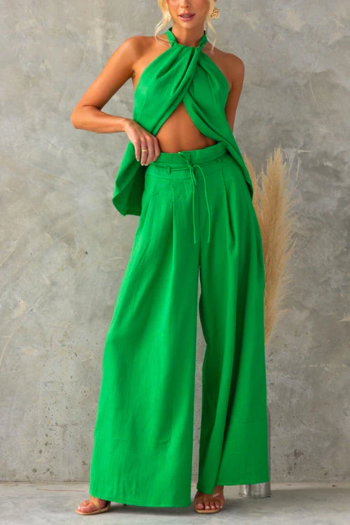 Ensemble Deux-Pièces Femme – Haut Sans Manches à Col Halter et Pantalon Large - Image 3