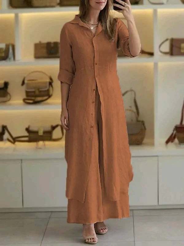 Ensemble en lin femme avec blouse longue et pantalon large - Leger et elegant - Image 4