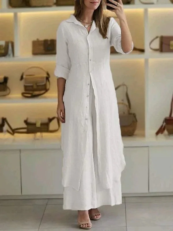Ensemble en lin femme avec blouse longue et pantalon large - Leger et elegant - Image 5