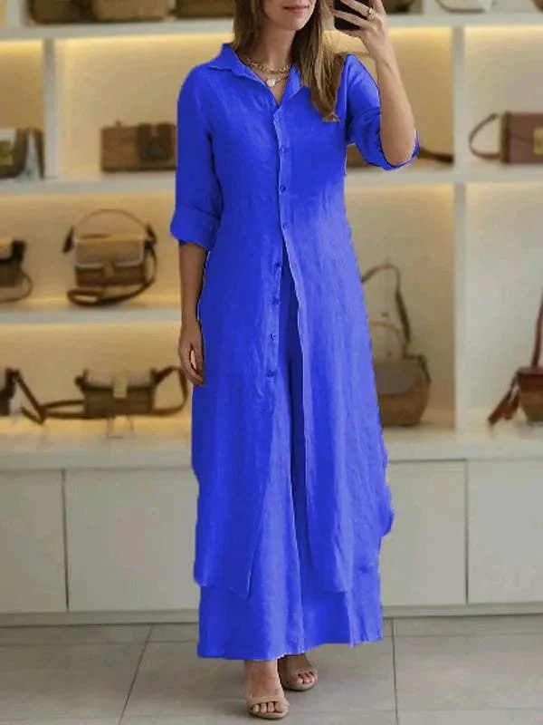 Ensemble en lin femme avec blouse longue et pantalon large - Leger et elegant - Image 6