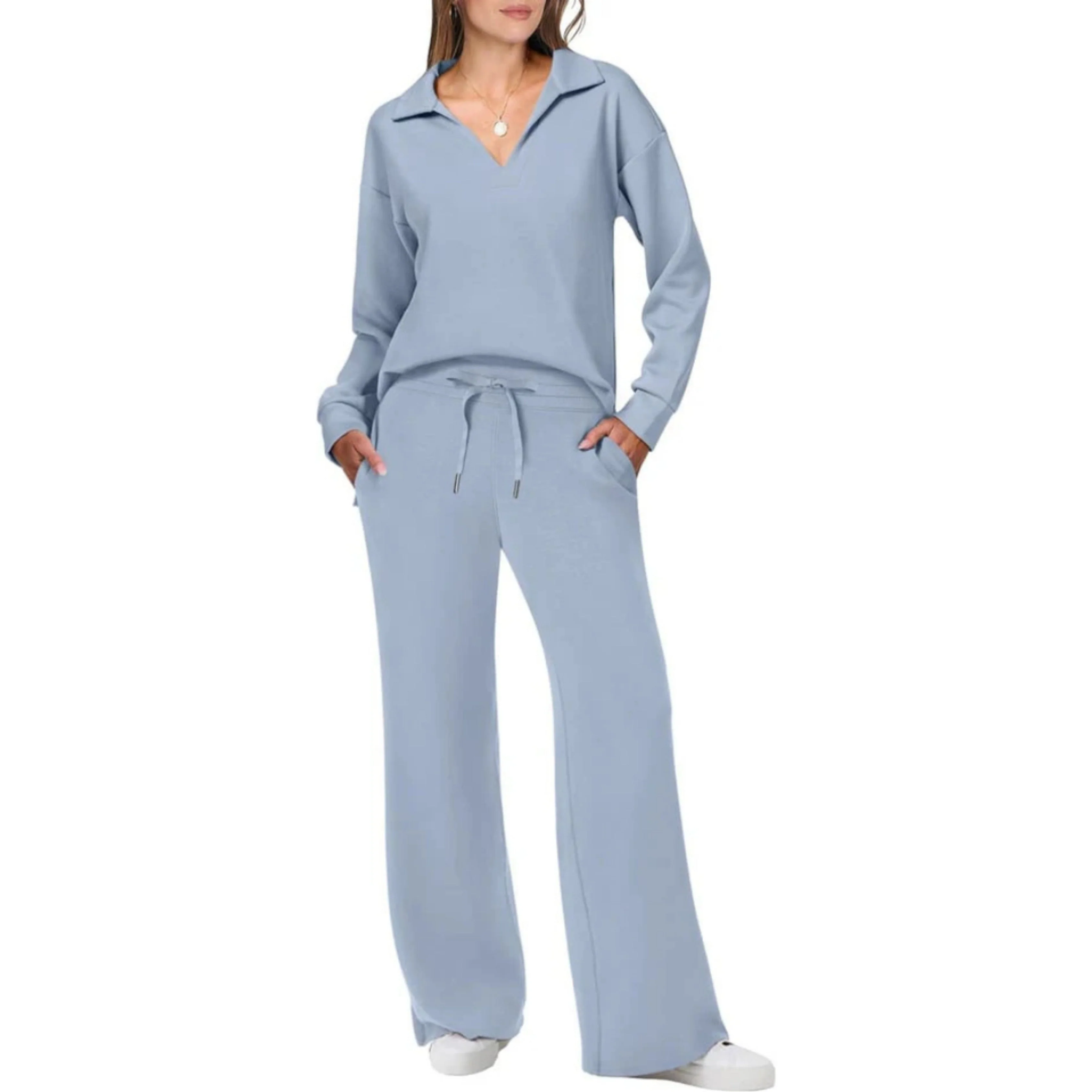 Ensemble Femme Décontracté Deux Pièces Col V – Tenue Chic et Confortable