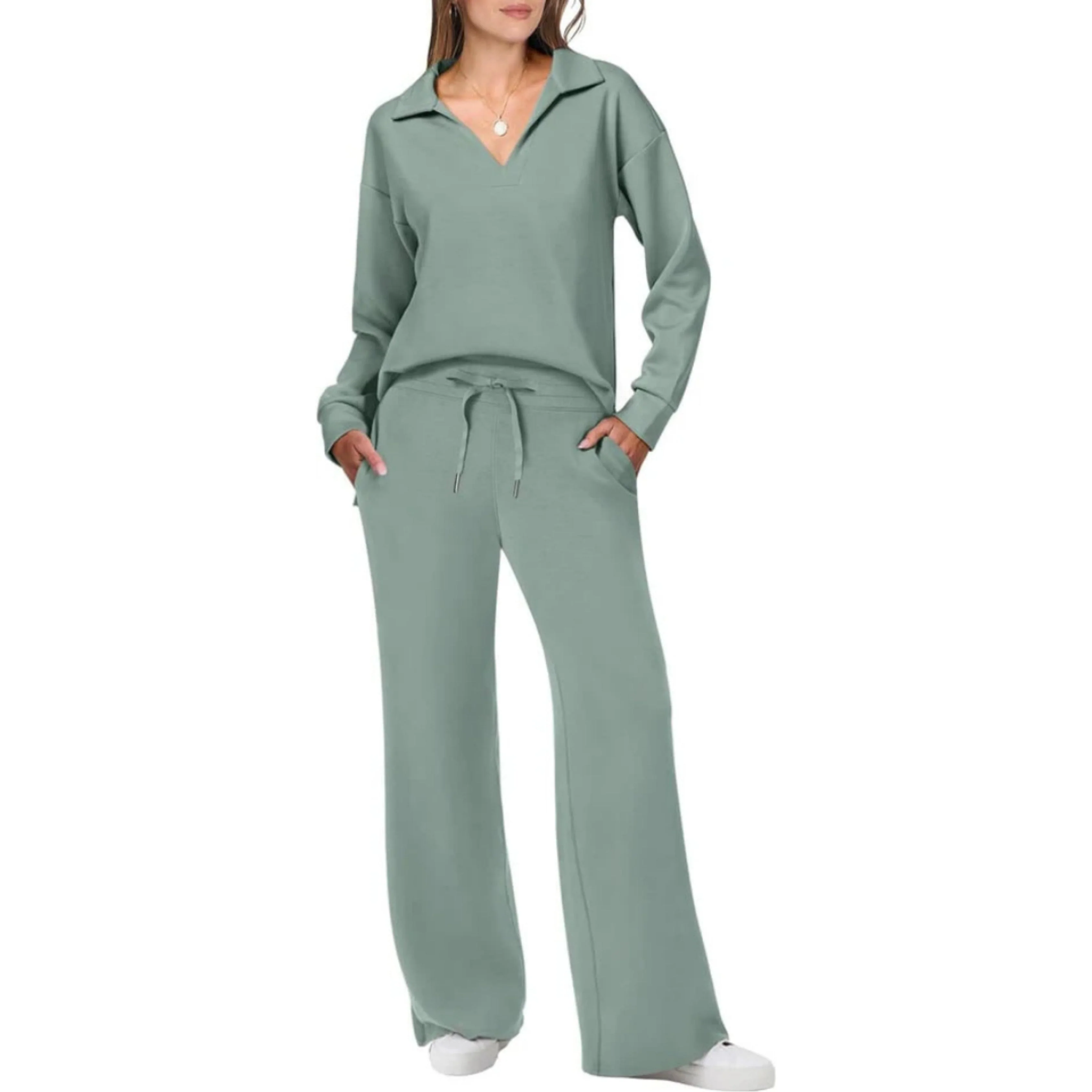 Ensemble Femme Décontracté Deux Pièces Col V – Tenue Chic et Confortable - Image 2
