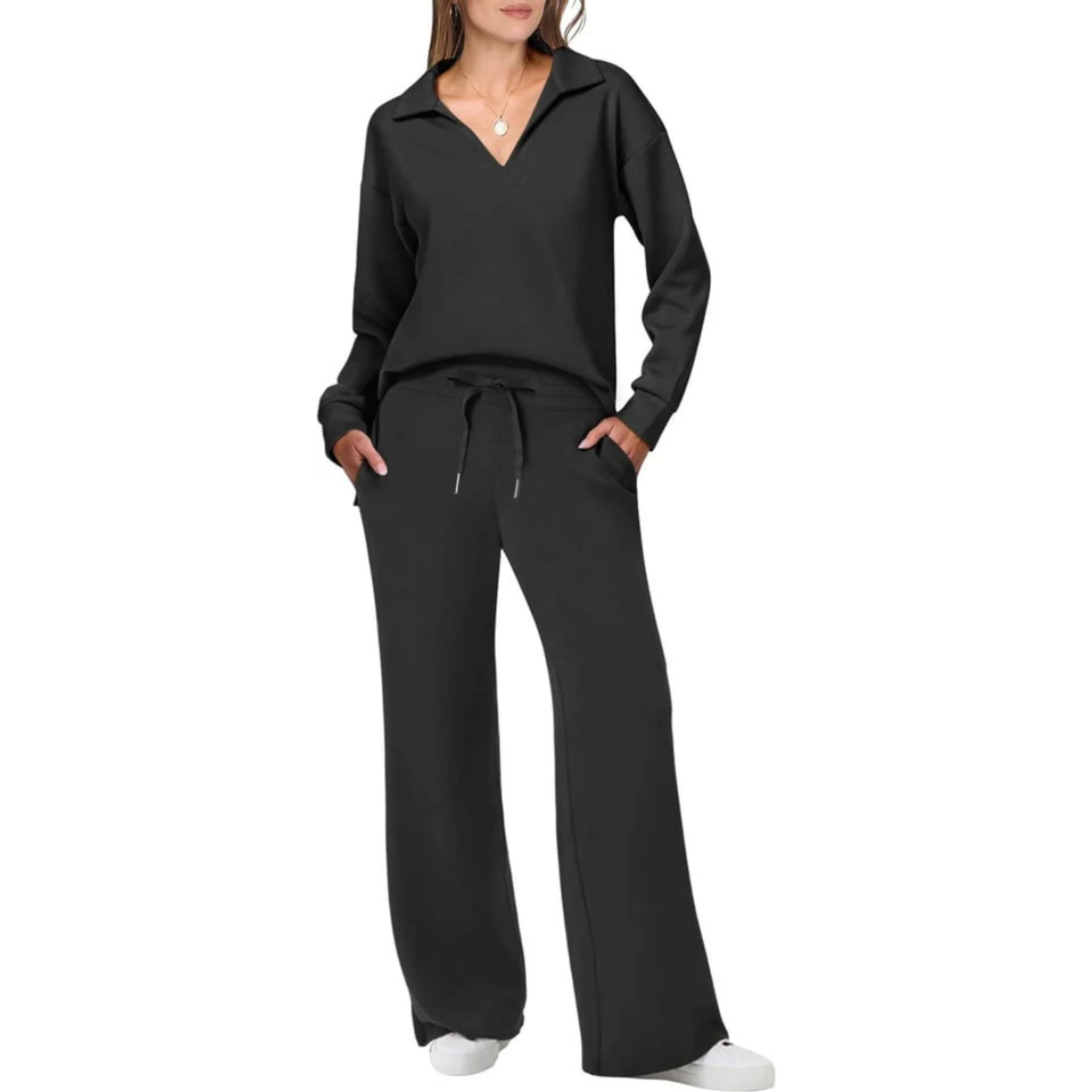 Ensemble Femme Décontracté Deux Pièces Col V – Tenue Chic et Confortable - Image 3
