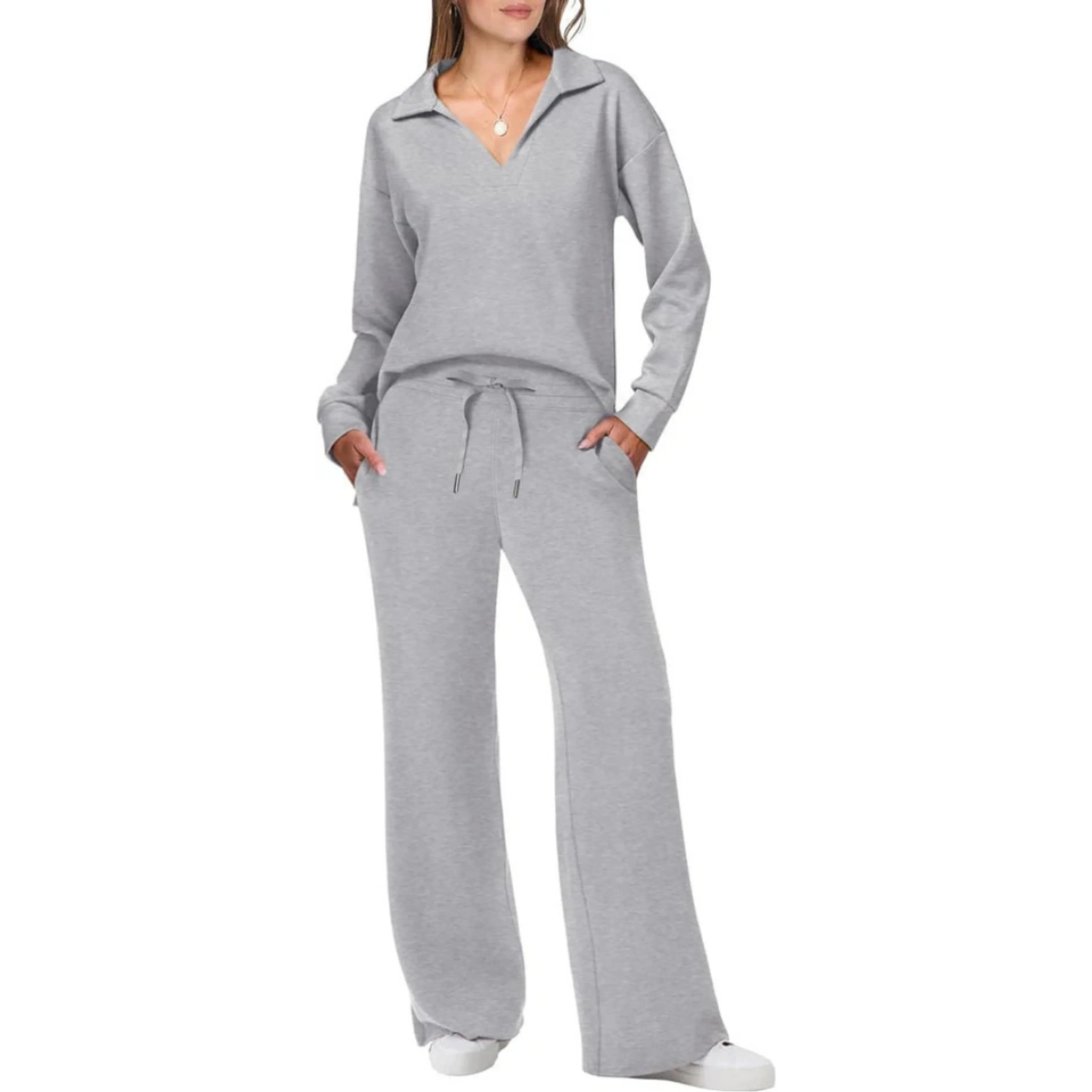 Ensemble Femme Décontracté Deux Pièces Col V – Tenue Chic et Confortable - Image 4