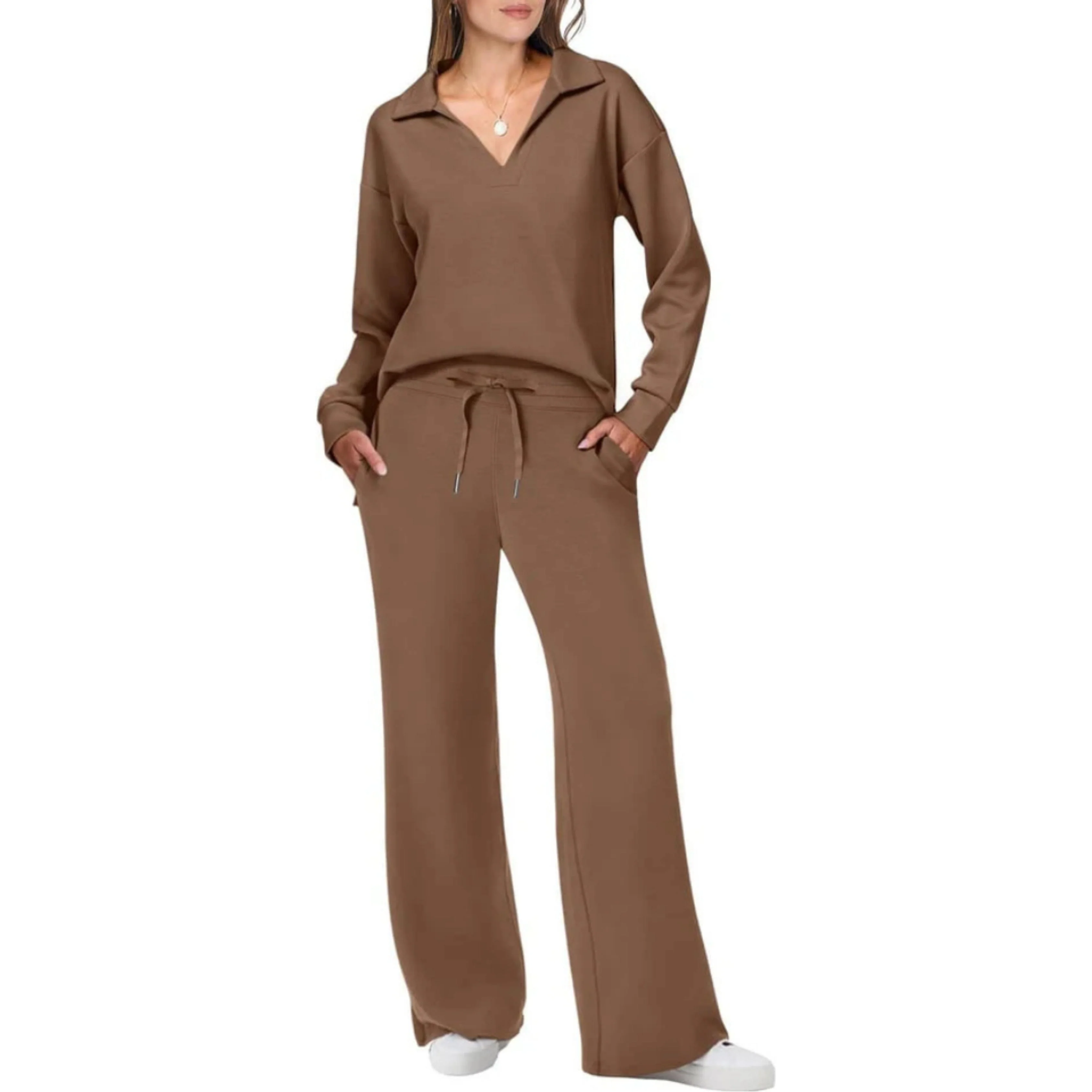 Ensemble Femme Décontracté Deux Pièces Col V – Tenue Chic et Confortable - Image 5