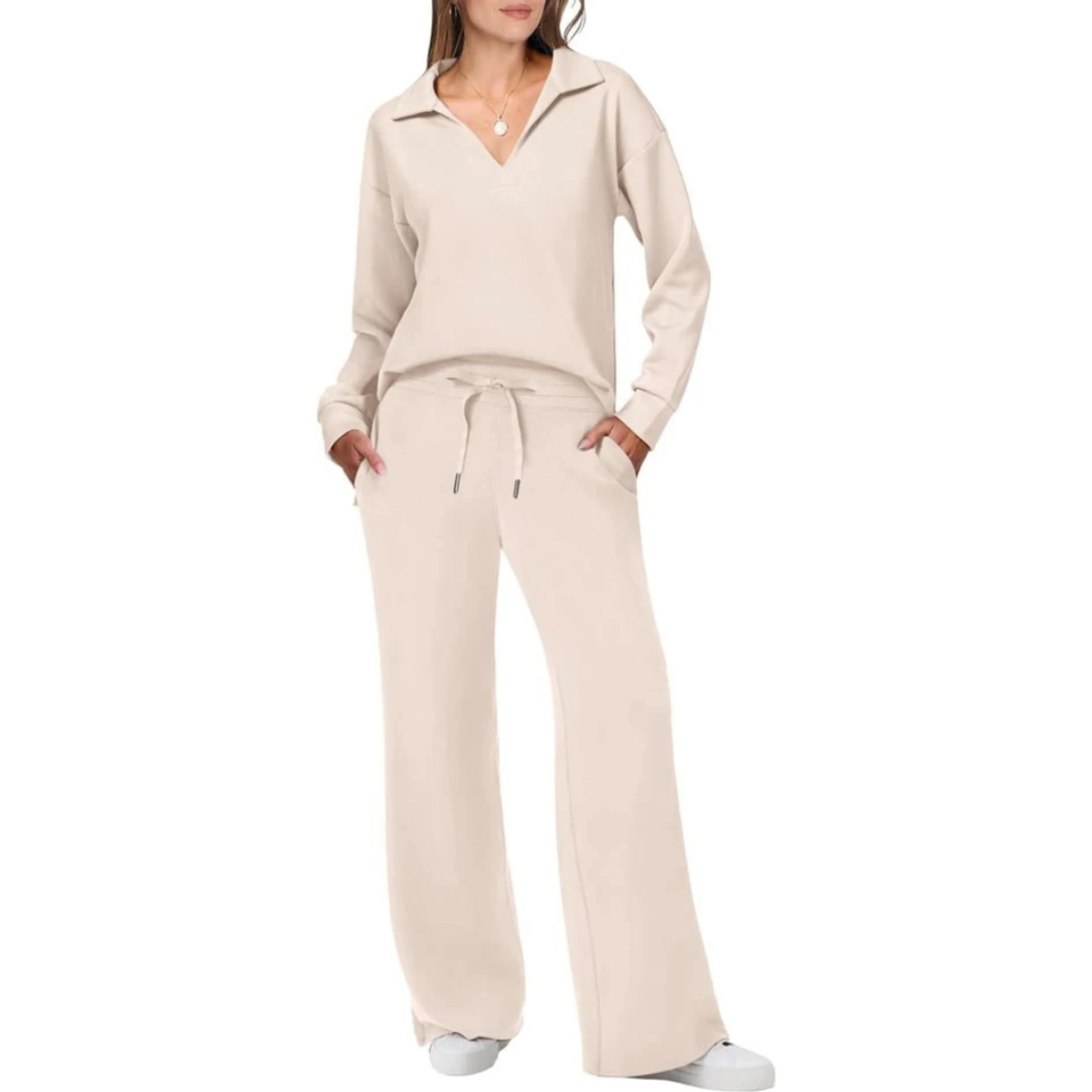 Ensemble Femme Décontracté Deux Pièces Col V – Tenue Chic et Confortable - Image 8