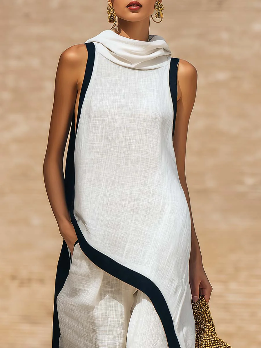 Ensemble femme élégant en coton et lin – Finitions travaillées et coupe raffinée - Image 4