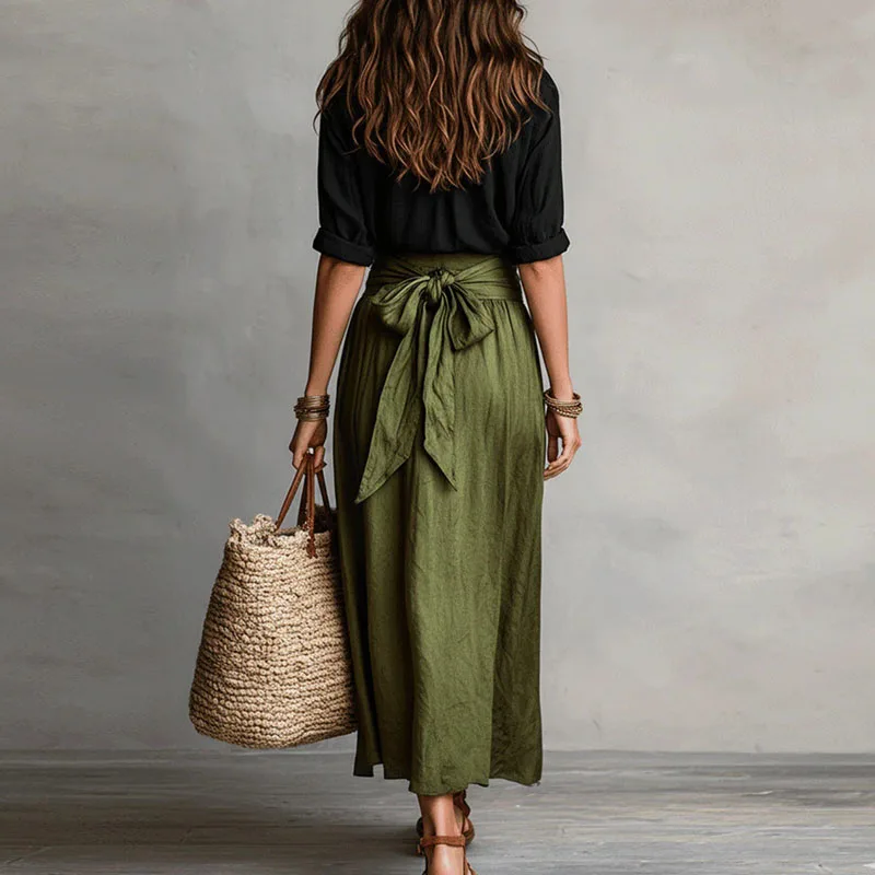 Ensemble femme en lin avec ceinture a nouer et jupe ample - Chic et estival - Image 5