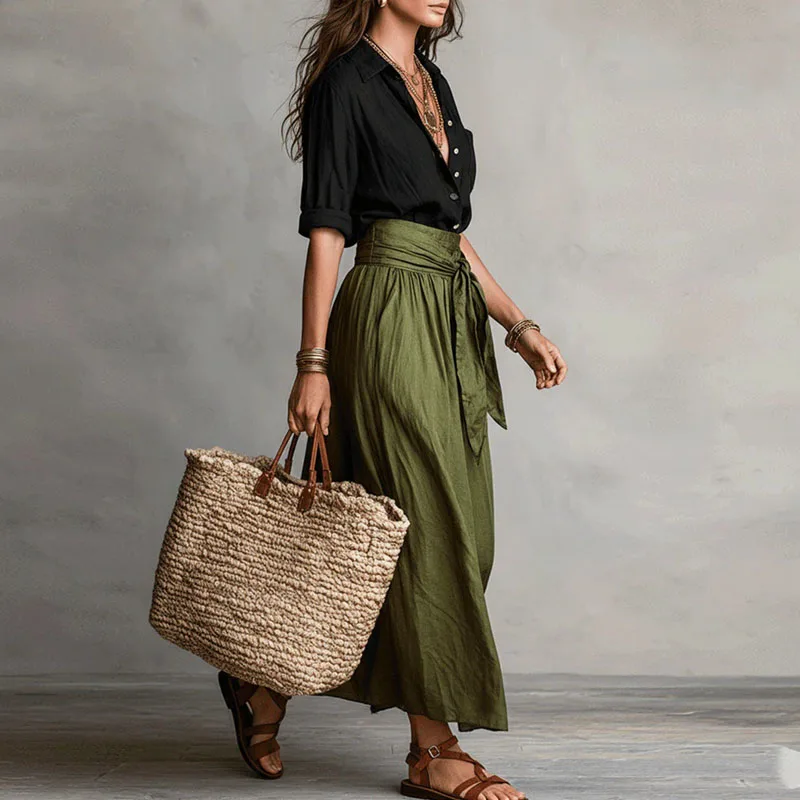 Ensemble femme en lin avec ceinture a nouer et jupe ample - Chic et estival - Image 6