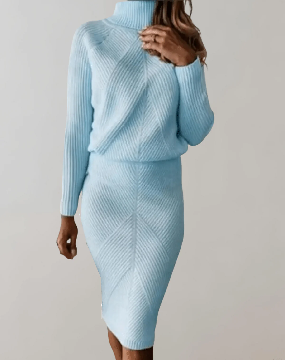Ensemble Femme en Tricot Côtelé – Pull Col Roulé avec Jupe Ajustée - Image 2