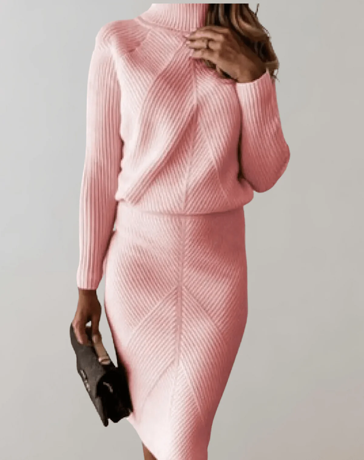 Ensemble Femme en Tricot Côtelé – Pull Col Roulé avec Jupe Ajustée - Image 3