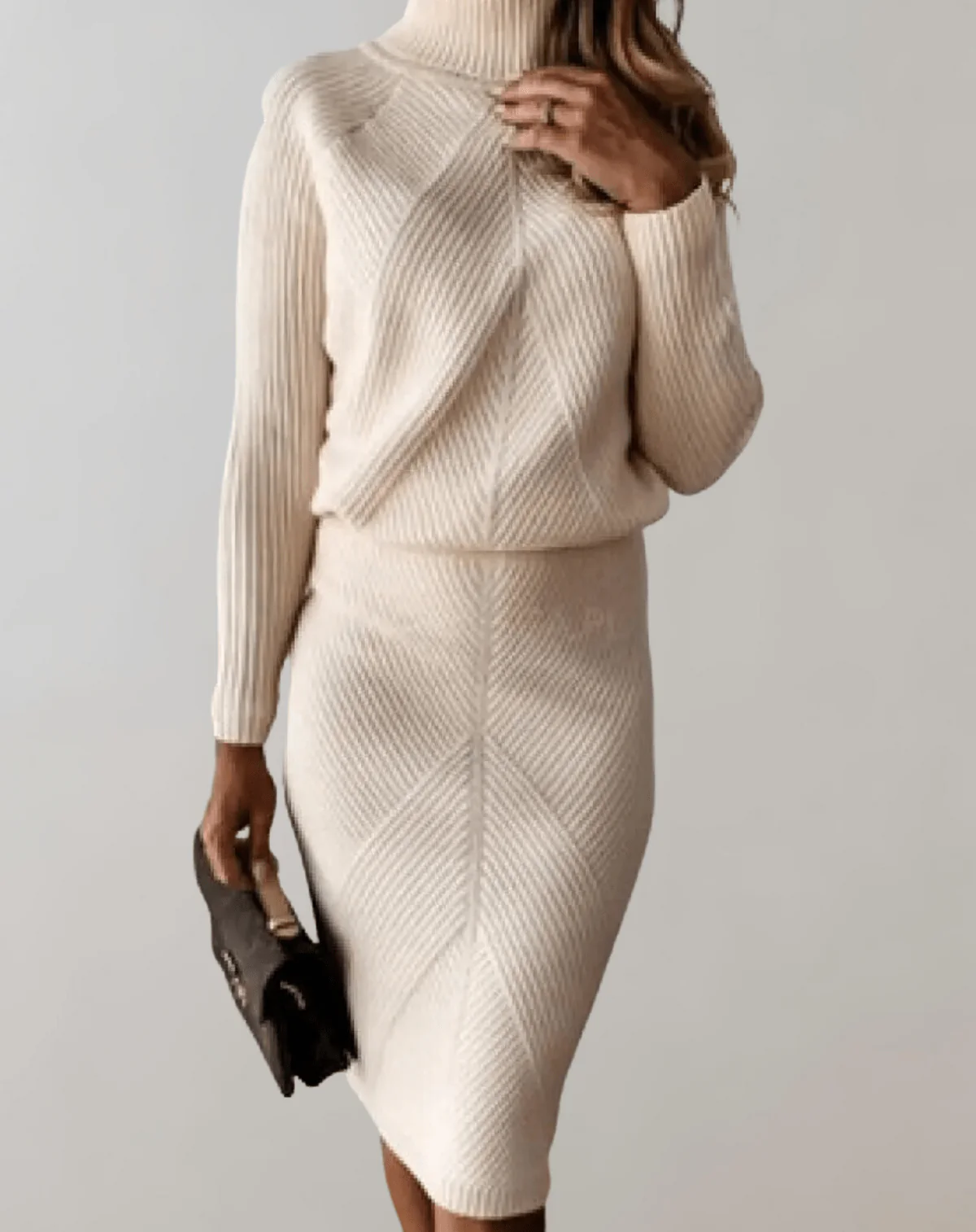 Ensemble Femme en Tricot Côtelé – Pull Col Roulé avec Jupe Ajustée - Image 4