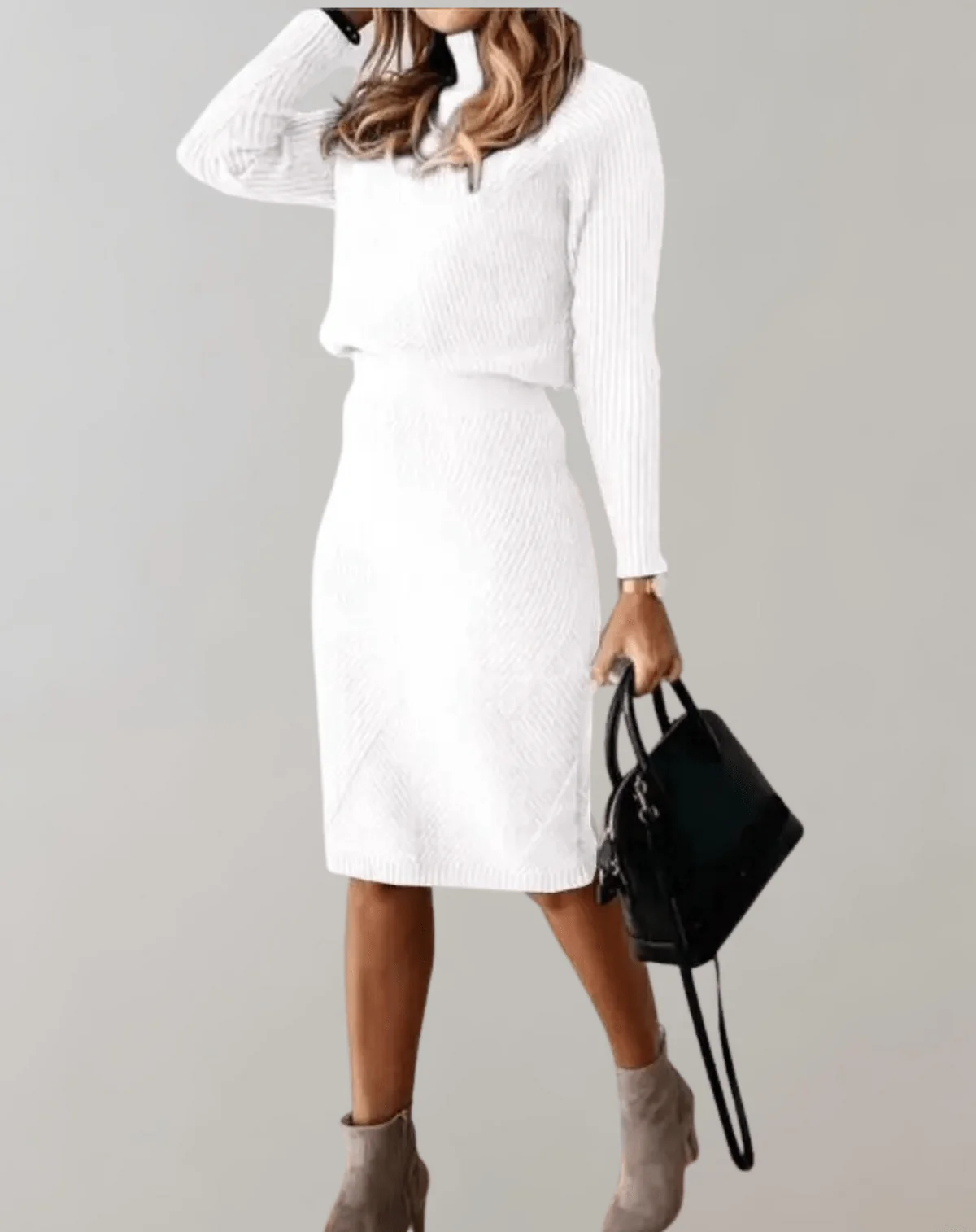 Ensemble Femme en Tricot Côtelé – Pull Col Roulé avec Jupe Ajustée - Image 7