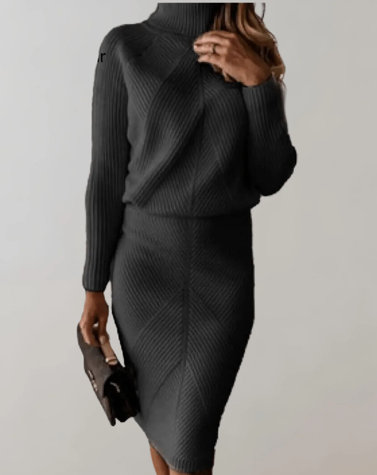 Ensemble Femme en Tricot Côtelé – Pull Col Roulé avec Jupe Ajustée - Image 9