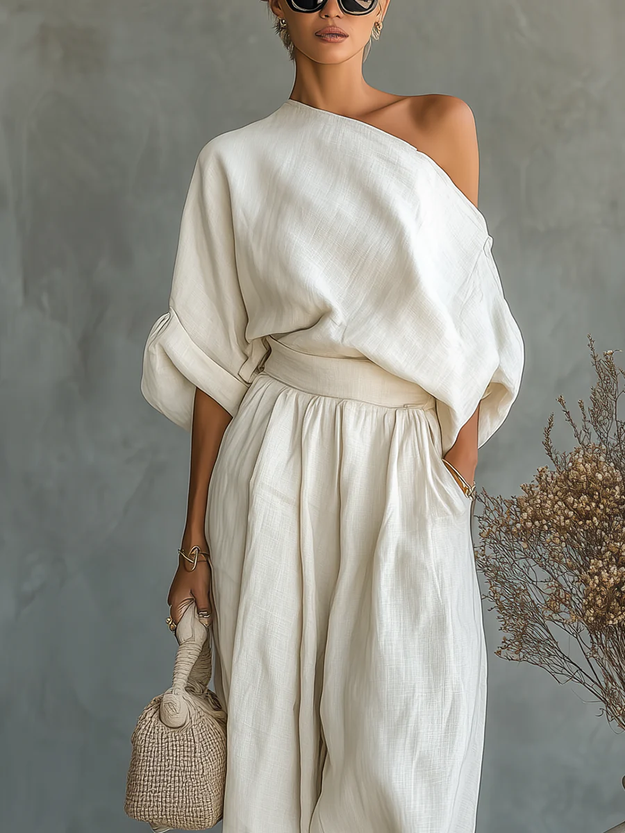 Ensemble femme épaules dénudées et pantalon fuselé – Léger et chic - Image 3