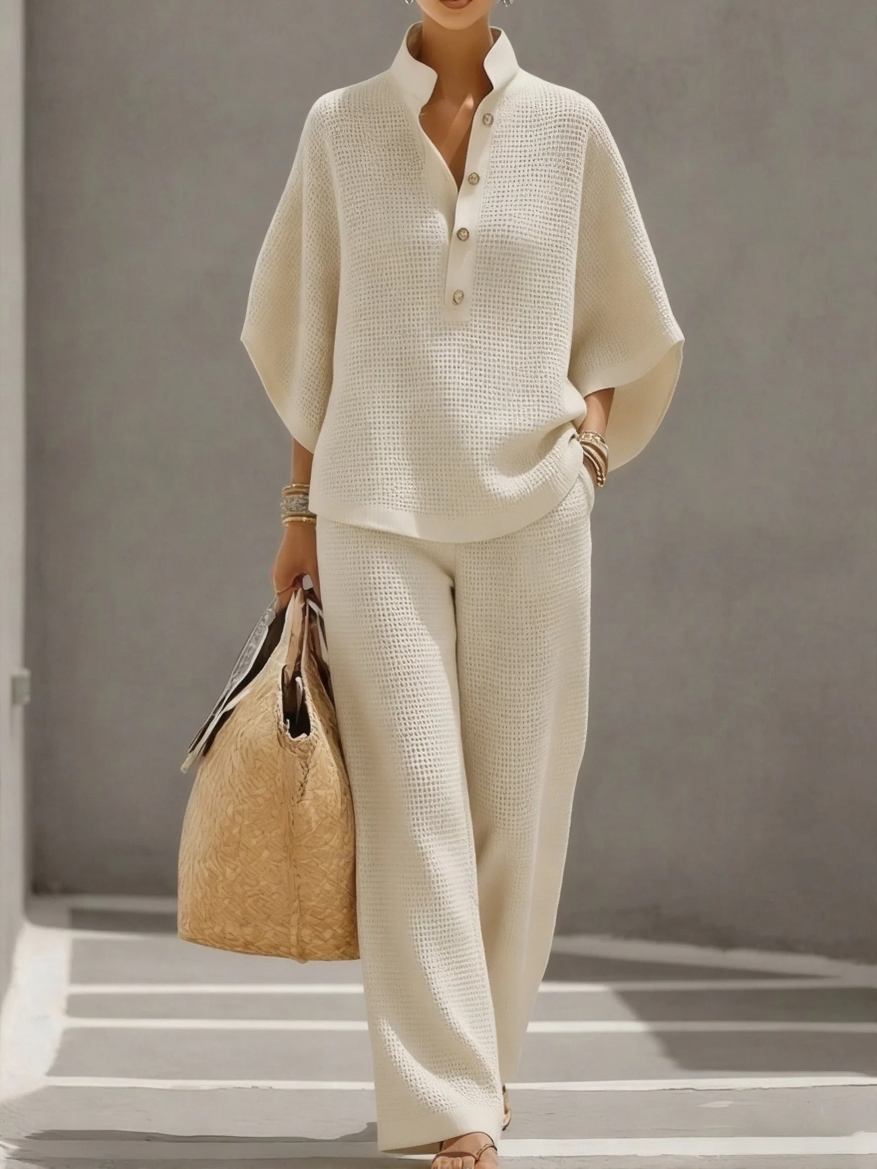 Ensemble femme gaufré – Tenue deux pièces confortable et élégante
