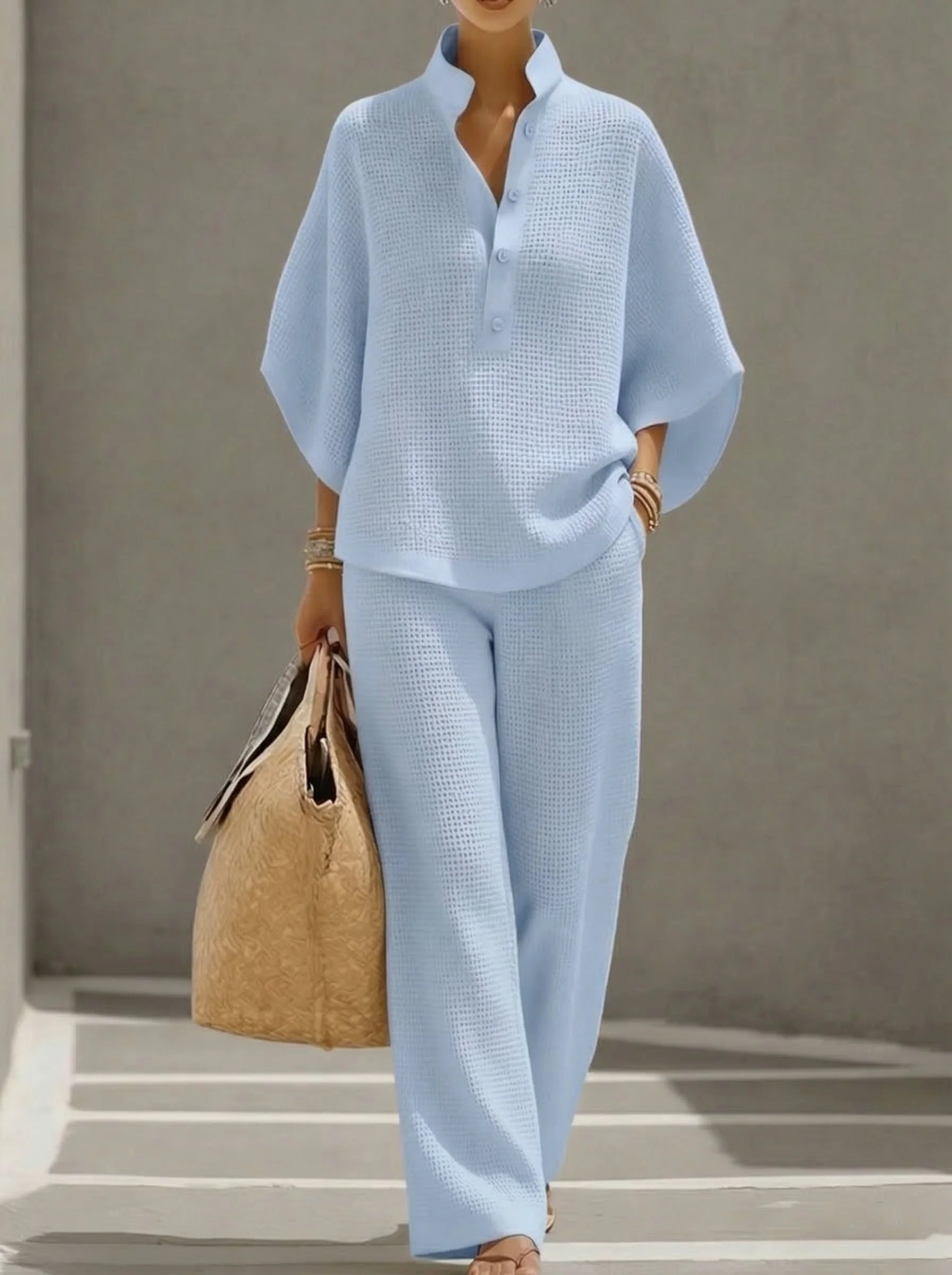 Ensemble femme gaufré – Tenue deux pièces confortable et élégante - Image 2