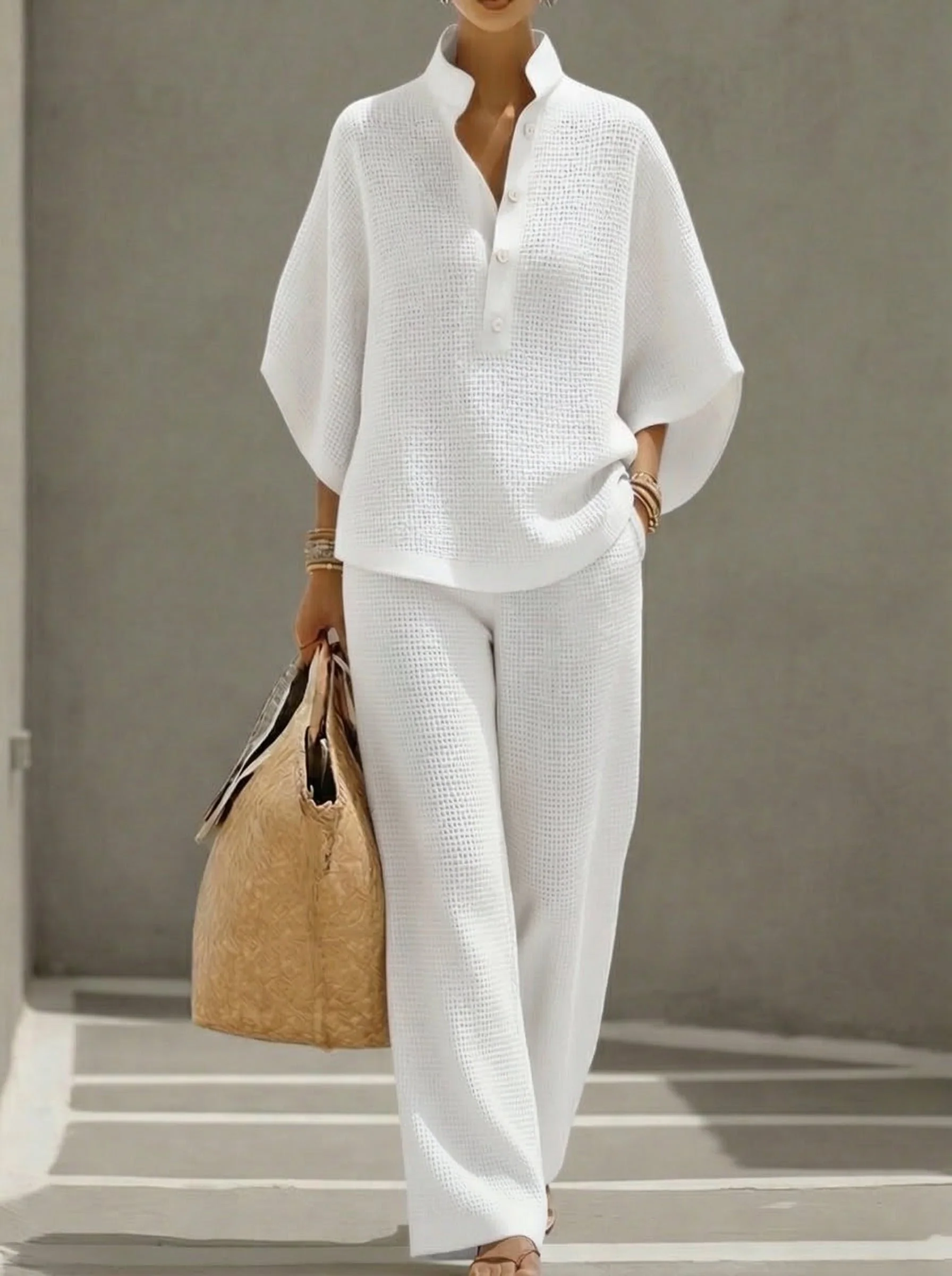 Ensemble femme gaufré – Tenue deux pièces confortable et élégante - Image 3