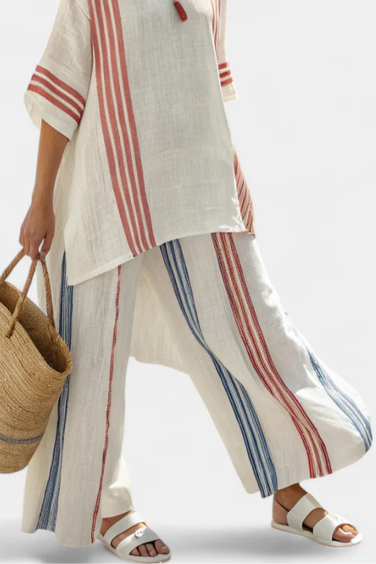 Ensemble femme rayé multicolore – Haut sophistiqué et pantalon fluide - Image 3