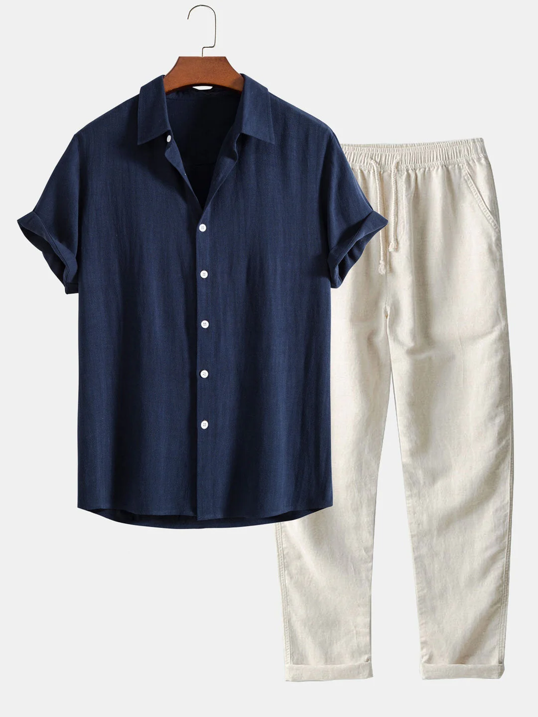 Ensemble Homme Été Coton Lin – Chemise Manches Courtes et Pantalon Décontracté - Image 10