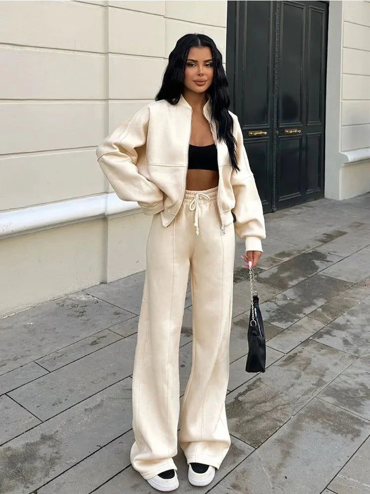 Ensemble Lounge Oversize Élégant pour Femme – Sweat à Zip et Pantalon Large - Image 4