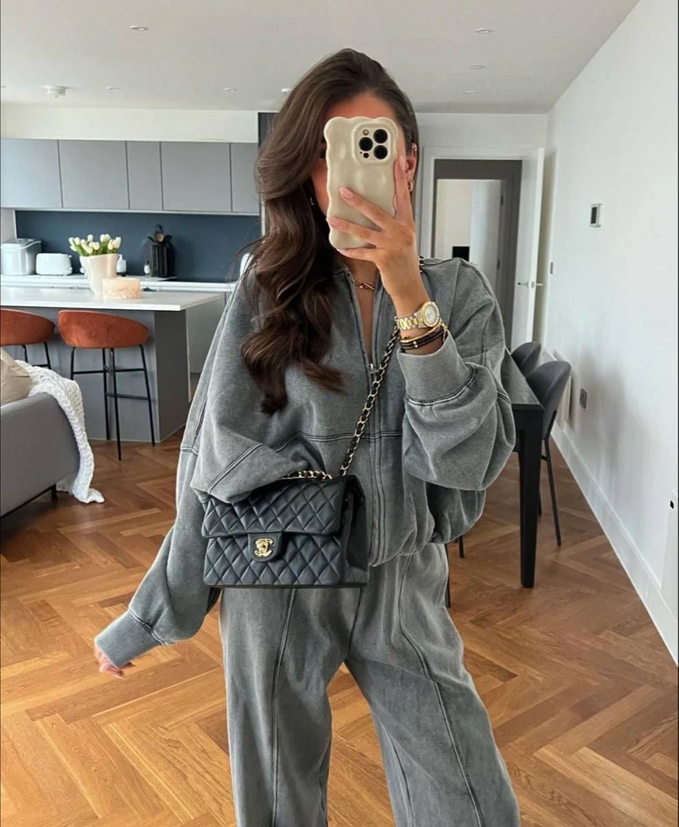 Ensemble Lounge Oversize Élégant pour Femme – Sweat à Zip et Pantalon Large - Image 5
