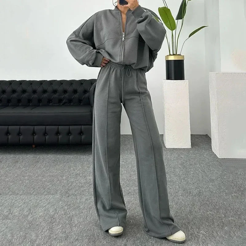 Ensemble Lounge Oversize Élégant pour Femme – Sweat à Zip et Pantalon Large - Image 6