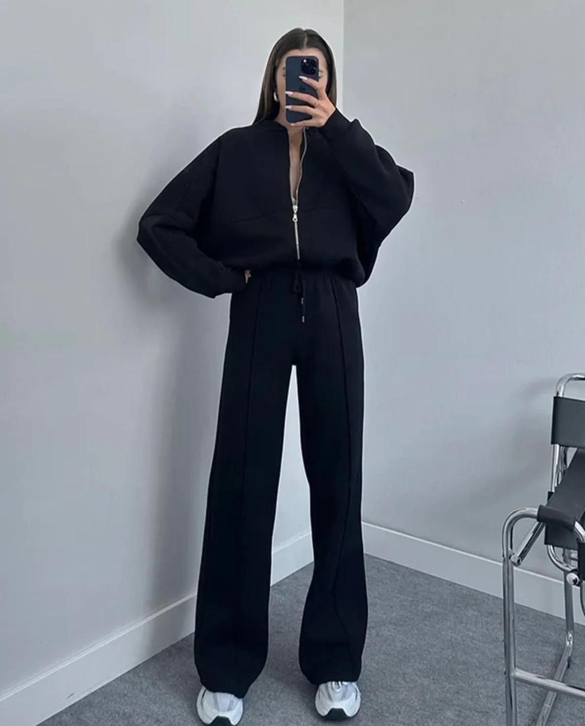 Ensemble Lounge Oversize Élégant pour Femme – Sweat à Zip et Pantalon Large - Image 8