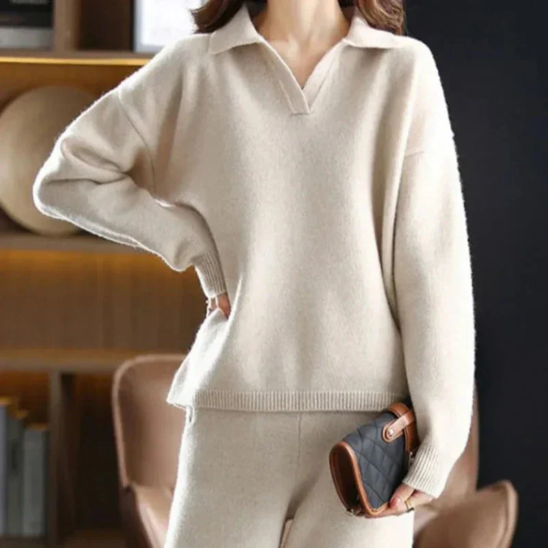 Ensemble Polo en Tricot Chic pour Femmes – Pull Confortable avec Pantalon Large - Image 4