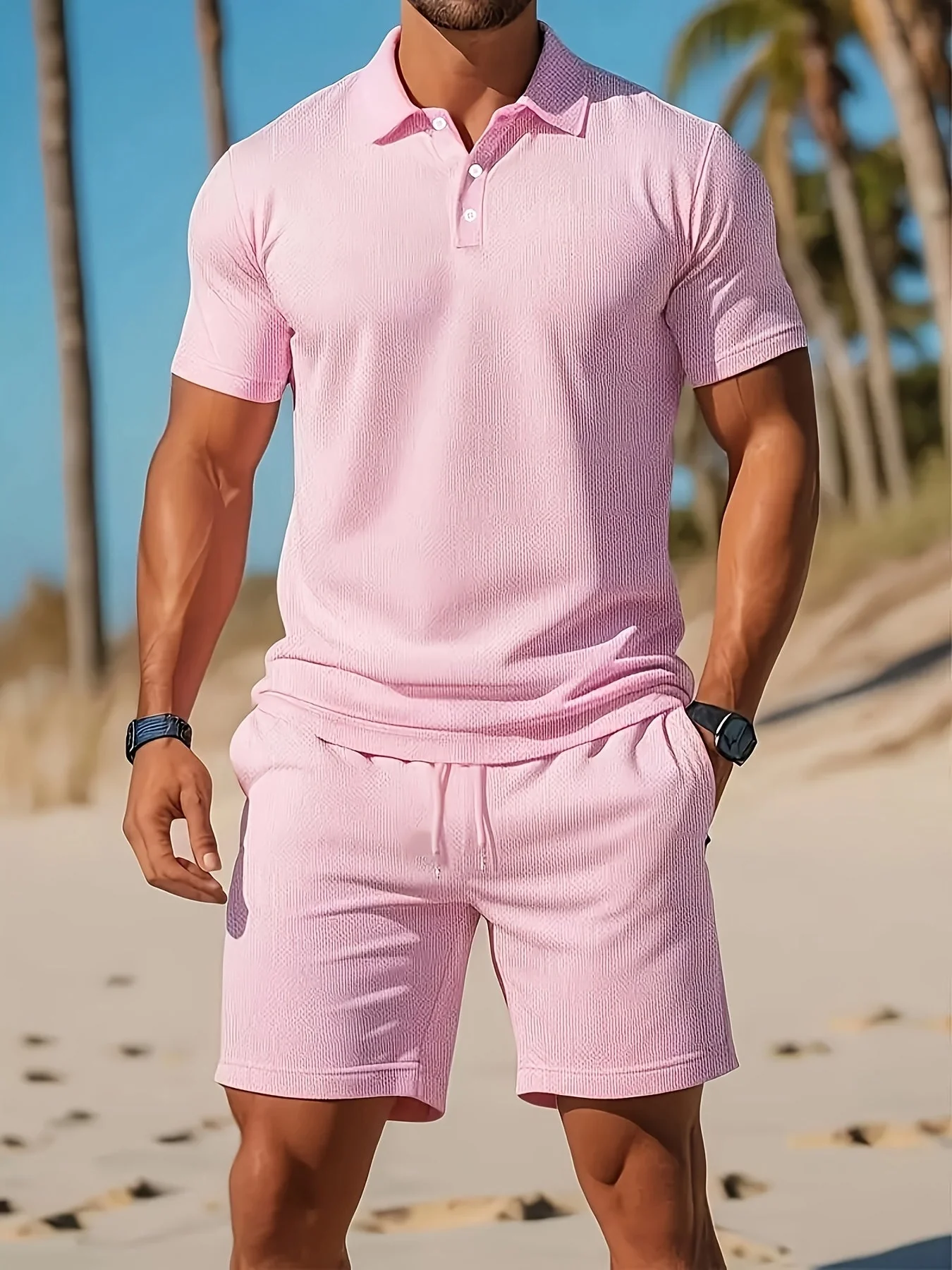 Ensemble Polo et Shorts Homme Couleur Unie – Tenue Décontractée d’Été Élégante - Image 4