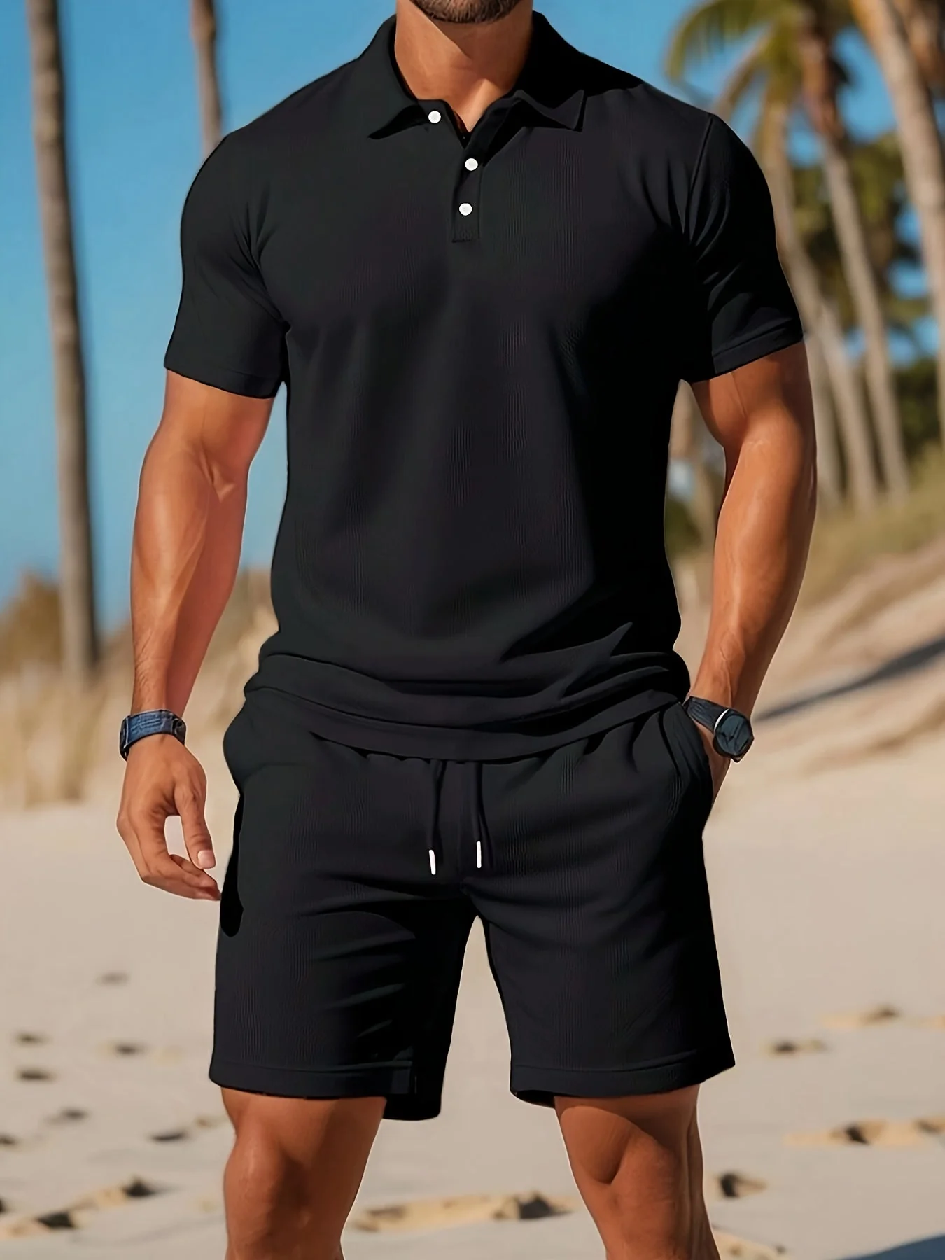Ensemble Polo et Shorts Homme Couleur Unie – Tenue Décontractée d’Été Élégante - Image 6
