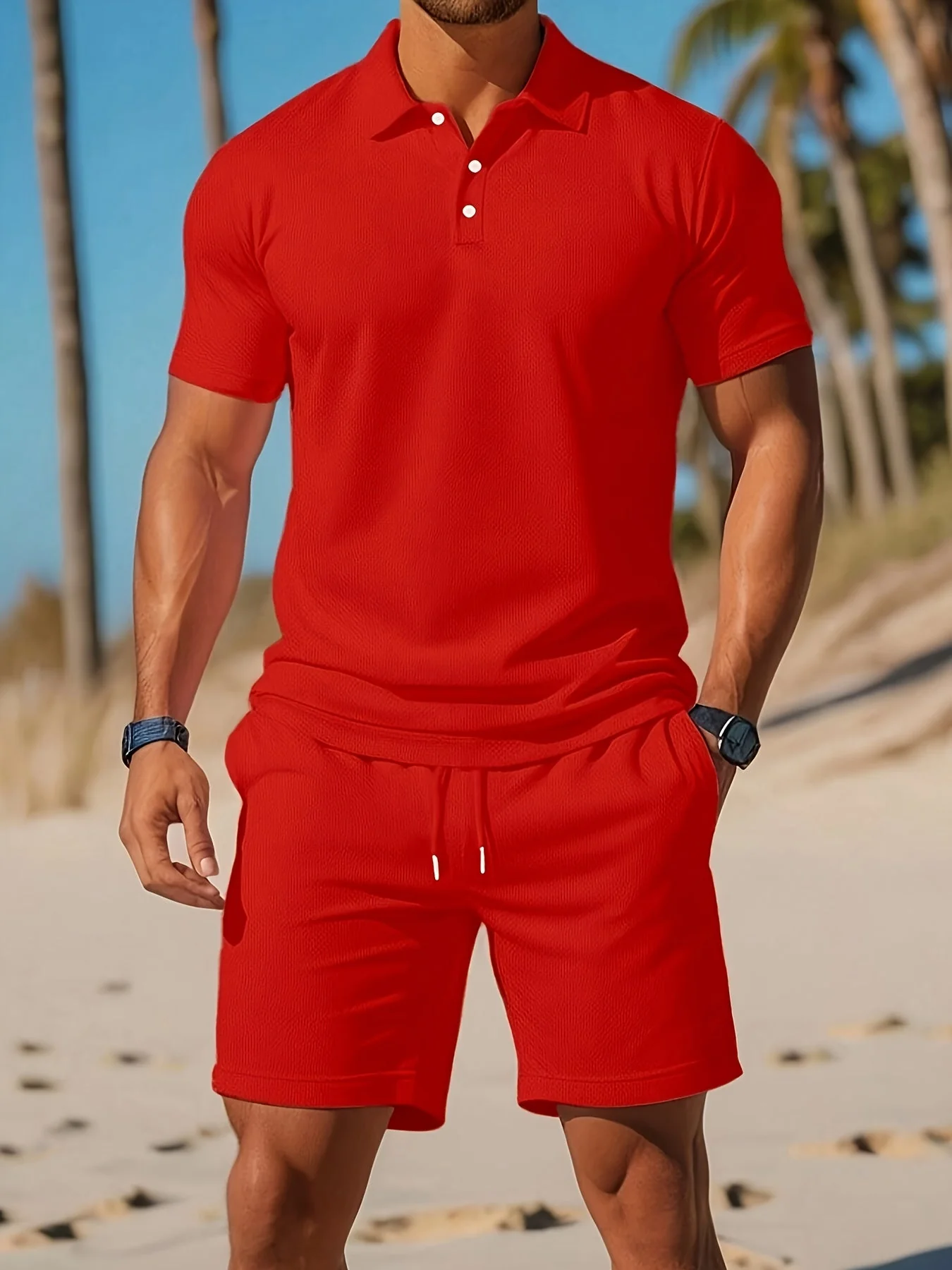 Ensemble Polo et Shorts Homme Couleur Unie – Tenue Décontractée d’Été Élégante - Image 7